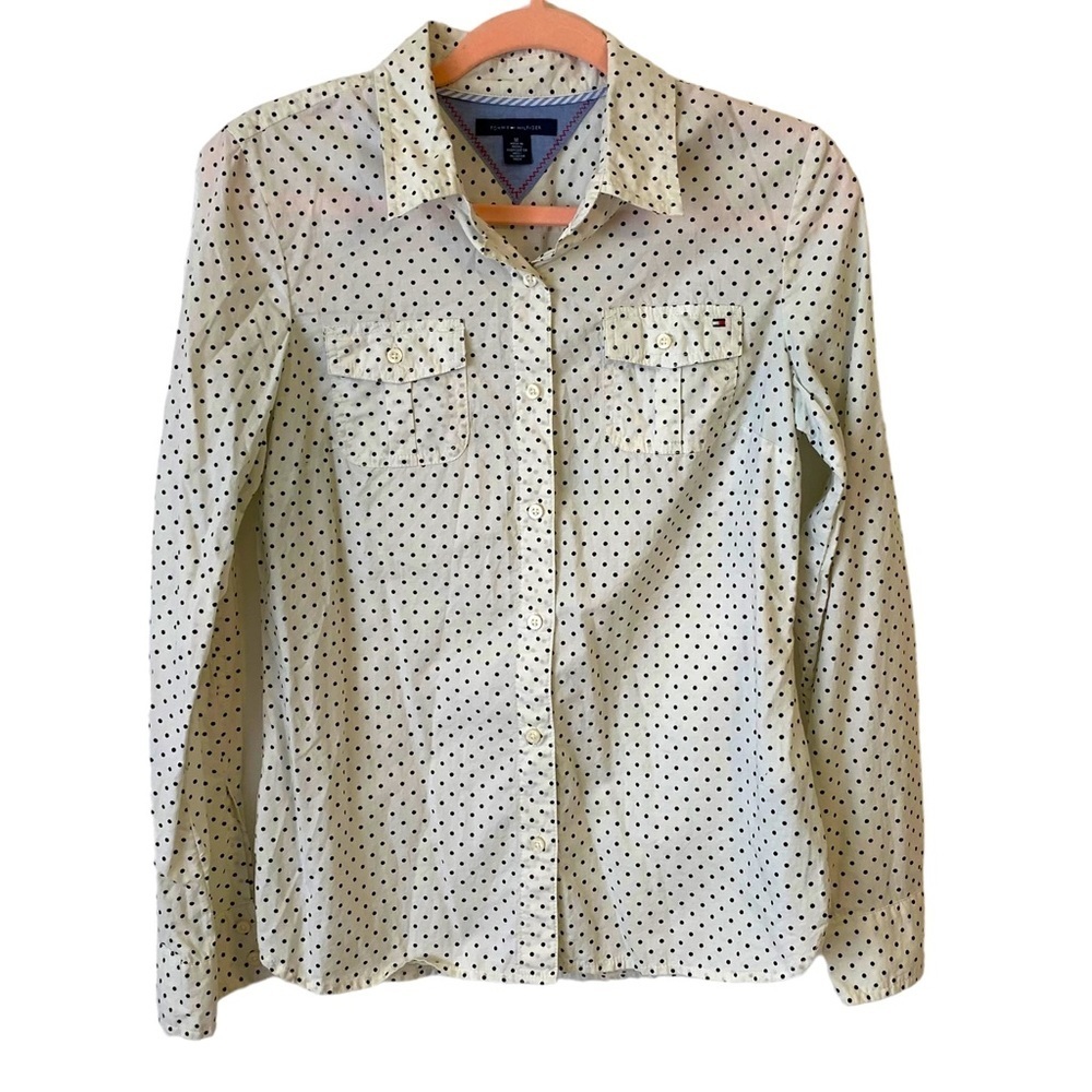 Tommy Hilfiger | M | Women's White & Black Polka Dot Button Down Shirt